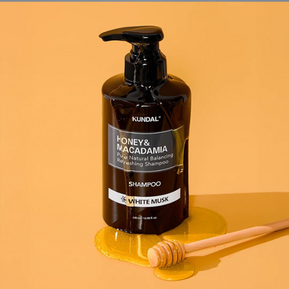 שמפו ללא מלחים 'דבש ומקדמיה' לאיזון וטיהור שיער שומני 500 מ"ל - KUNDAL