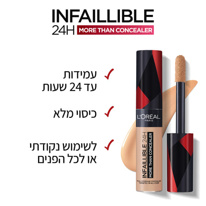 קונסילר אינפליבל עמיד 24 שעות להסתרת כהויות מתחת לעיניים - לוריאל פריז