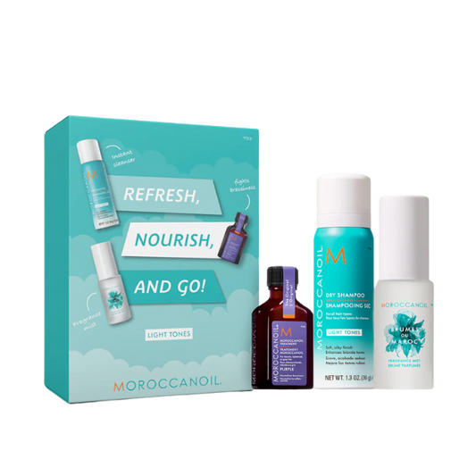 מארז מוצרים מוקטנים לרענון והזנה לשיער בהיר - מרוקן אויל