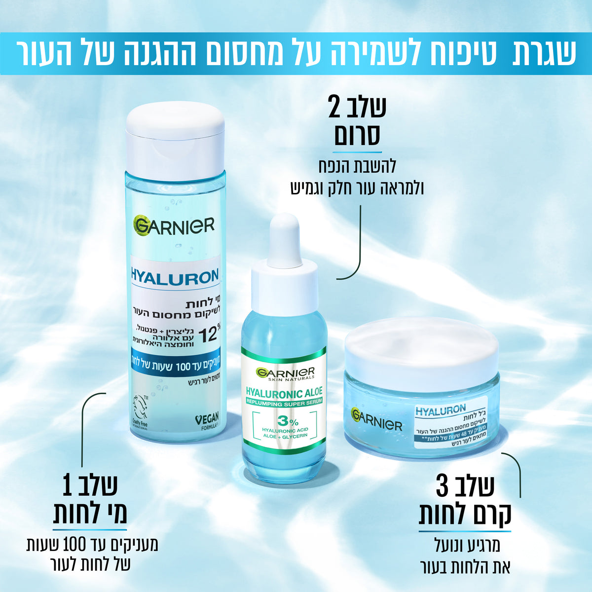 ג'ל אלוורה להענקת לחות מוגברת לעור הפנים מסדרת 'הילארוניק אלו' 50 מ"ל - גרנייה
