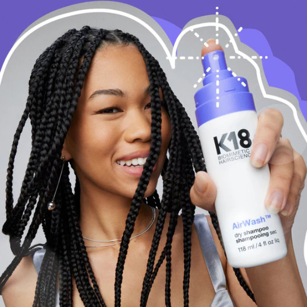 שמפו יבש 'Air Wash' שאינו משאיר שאריות לבנות בשיער 118 מ"ל - K18
