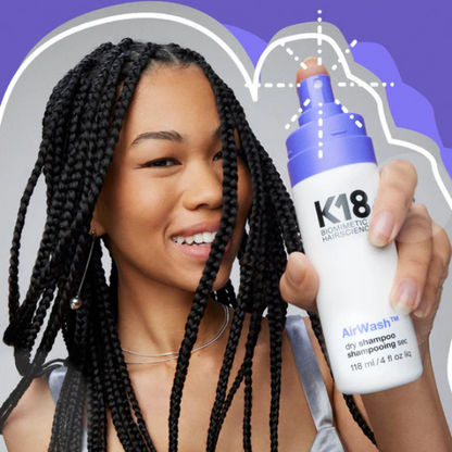 שמפו יבש 'Air Wash' שאינו משאיר שאריות לבנות בשיער 118 מ"ל - K18