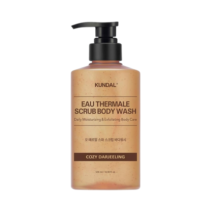 ג'ל רחצה פילינג מועשר במים טרמליים בניחוח 'קוזי דרג'ילינג' לניקוי הגוף 500 מ"ל - KUNDAL