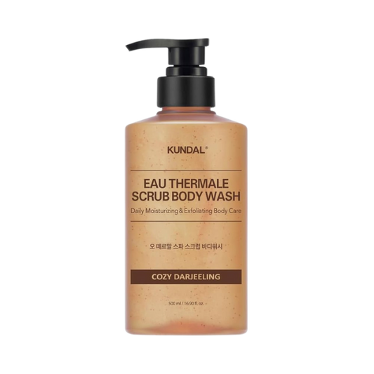 ג'ל רחצה פילינג מועשר במים טרמליים בניחוח 'קוזי דרג'ילינג' לניקוי הגוף 500 מ"ל - KUNDAL