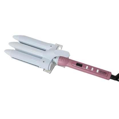 מסלסל שיער קרמי בצבע לבן בעל 3 ראשים ליצירת גלים רכים ומלאי ברק - סטורם