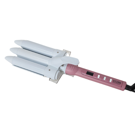 מסלסל שיער קרמי בצבע לבן בעל 3 ראשים ליצירת גלים רכים ומלאי ברק - סטורם