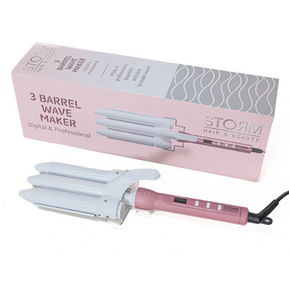 מסלסל שיער קרמי בצבע לבן בעל 3 ראשים ליצירת גלים רכים ומלאי ברק - סטורם