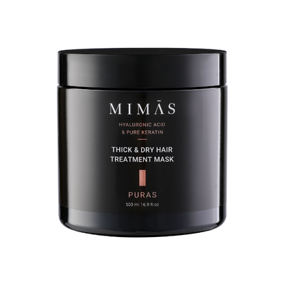 מסכה לשיער עבה ויבש מאוד מסדרת 'פיוראס' מועשרת בחומצה היאלורונית וקרטין טהור 500 מ"ל - מימאס
