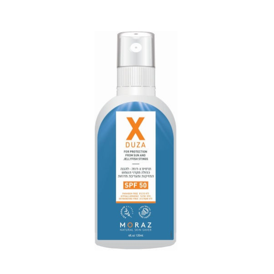 תרסיס X דוזה SPF-50 - להגנה כפולה מקרני השמש המזיקות ומצריבת מדוזות 120 מ"ל - מורז