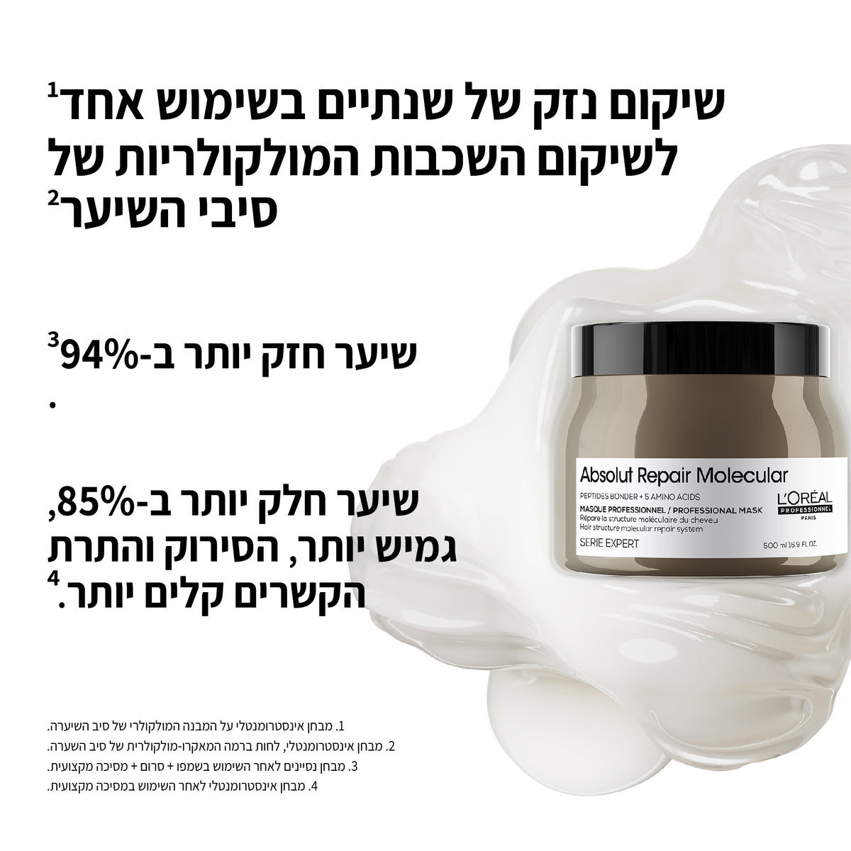 מסכה מקצועית מרוכזת לשיער פגום מסדרת 'אבסולוט ריפר מולקולר' 500 מ"ל - לוריאל