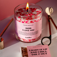 נר סויה 'Mom I Love You' בעיצוב לבבות 255 גרם - Candier