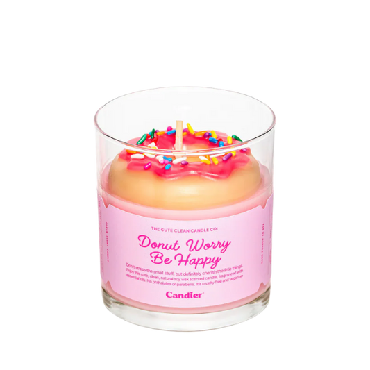נר סויה 'Donut Worry Be Happy' בעיצוב דונאט 255 גרם - Candier