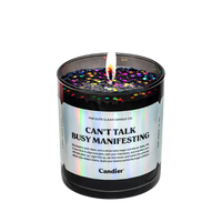 נר סויה 'Can't Talk Busy Manifesting' בעיצוב נצנצים שחורים 255 גרם - Candier