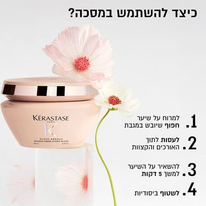 מסכת קרם 'הידרה גלייז' המעניקה לחות אינטנסיבית לשיער עבה ופריזי מסדרת גלוס אבסולו 200 מ"ל - קרסטס